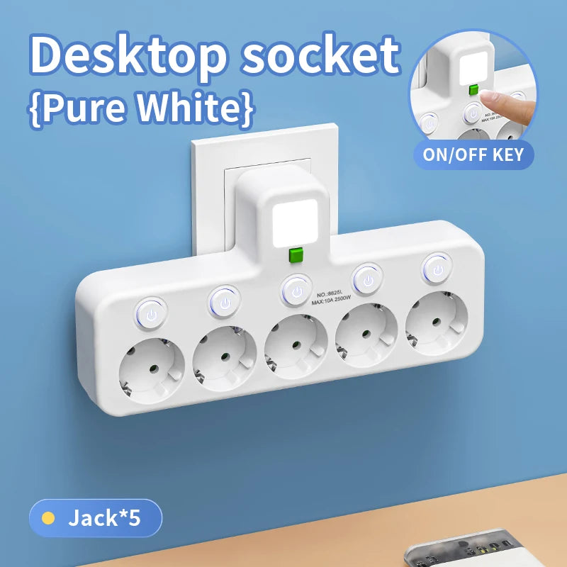 EU plug and socket 4 sockets, multi plug wall power plug and socket without extension cable or USB and Type-C port by MVEnergo