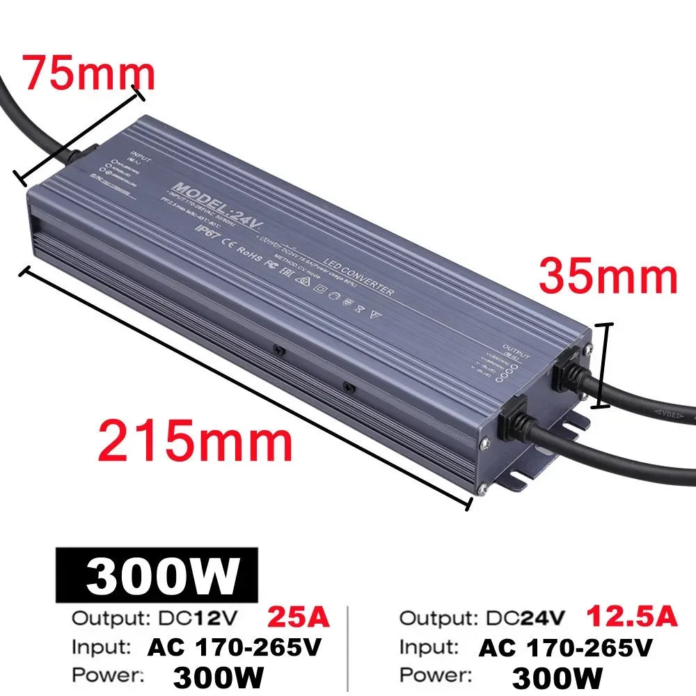 Lighting Transformer Waterproof Power Supply IP67 IP68 AC220V To DC 12V 24V LED Driver 100W 200W 300W 400W 500W Outdoor Adapter by MVEnergo