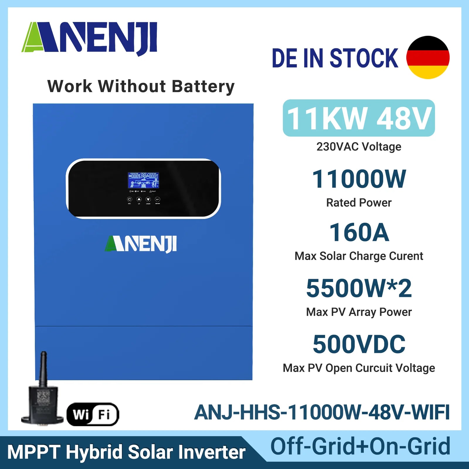 11KW 6.2KW 4KW 2KW Hybrid Solar Inverter 48V 24V With 60A 100A 160A MPPT Charge Controller 220V  with WIFI Support BMS