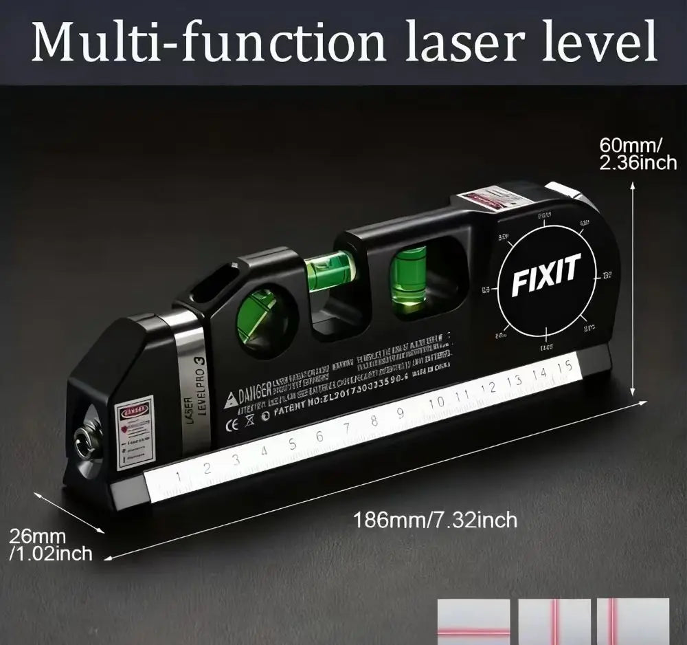 Easy to Use Laser Level Line Tool Multipurpose Laser Level Kit Standard Cross Line Lase 8 Feet Measure Tape Ruler