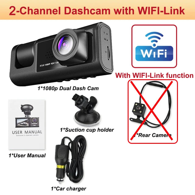 Dash Cam for Cars WIFI APP Car DVR 2/3lens Front Camera Video Recorder Rear View Camera for Vehicle Black Box Car Assecories by MVEnergo