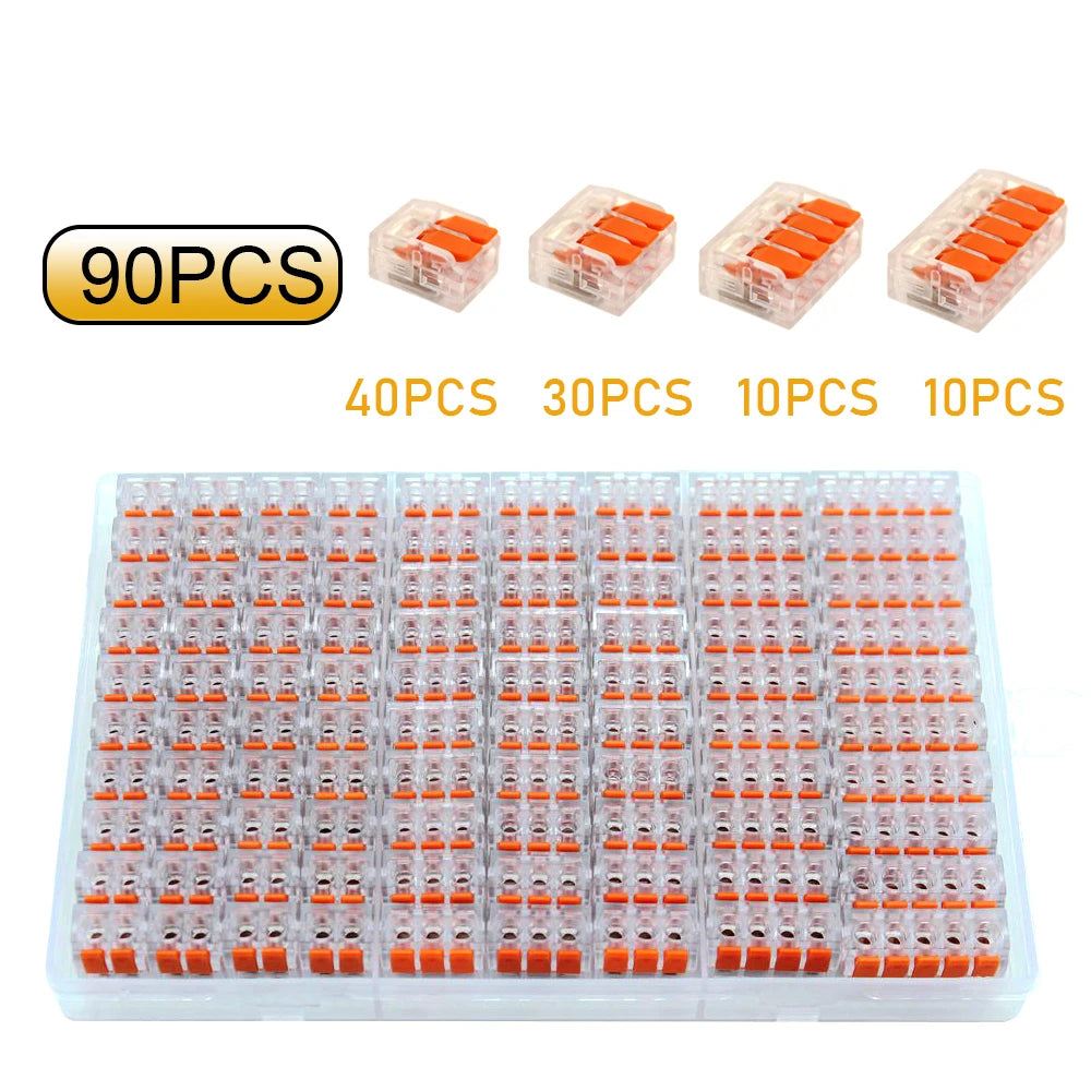 20/90pcs Box Electrical Lever Wire Connectors 2 Port 3 Port 5 Port Electric Cable Clamp Mini Quick Wire Terminal Connector
