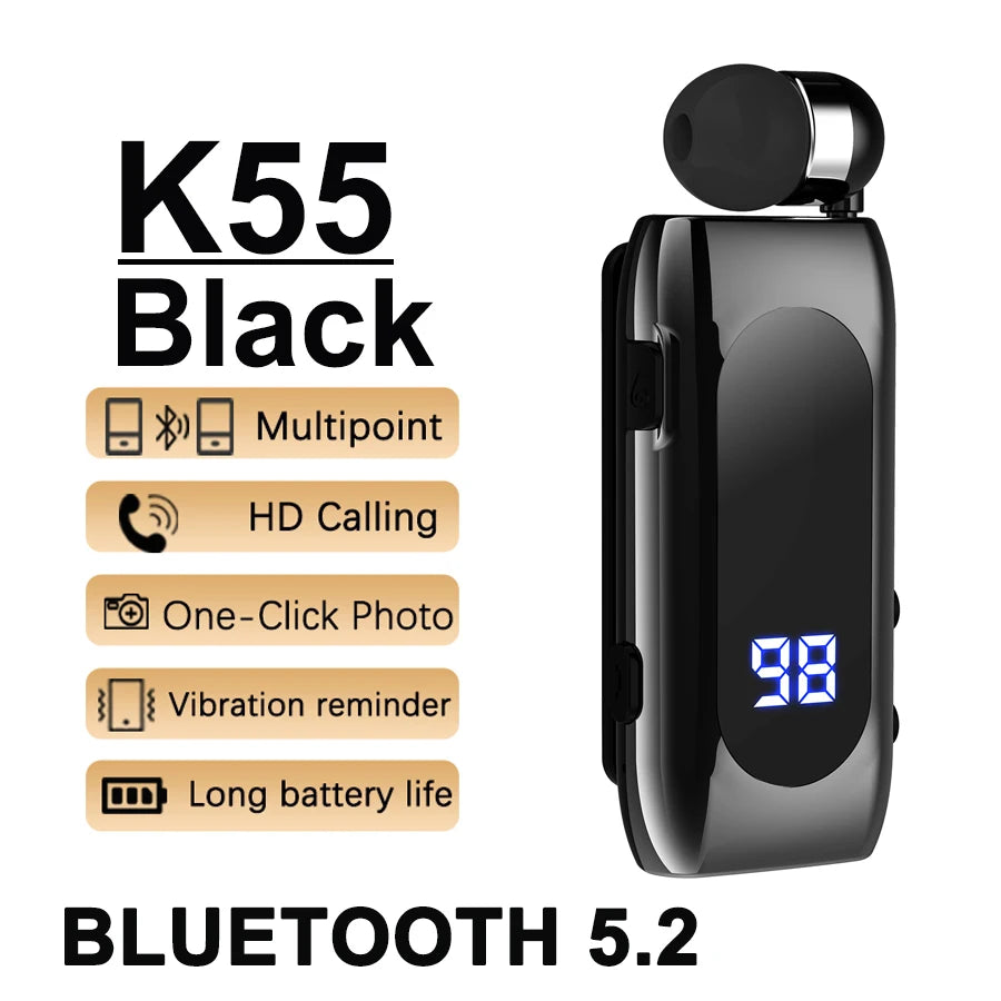 K75 Lavalier Business Headset Bluetooth 5.4 Bass Earphone HD Call Vibration Reminder+Voice Number Reporting Wireless Headphone by MVEnergo