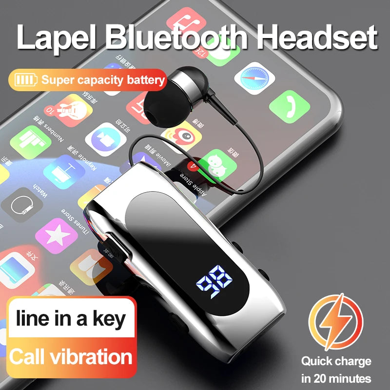 K55 Lavalier Business Bluetooth 5.2 Headphone Talk/Music Time 20 Hours,LED Digital Display,Noice Cancelling Wireless Earphones by MVEnergo