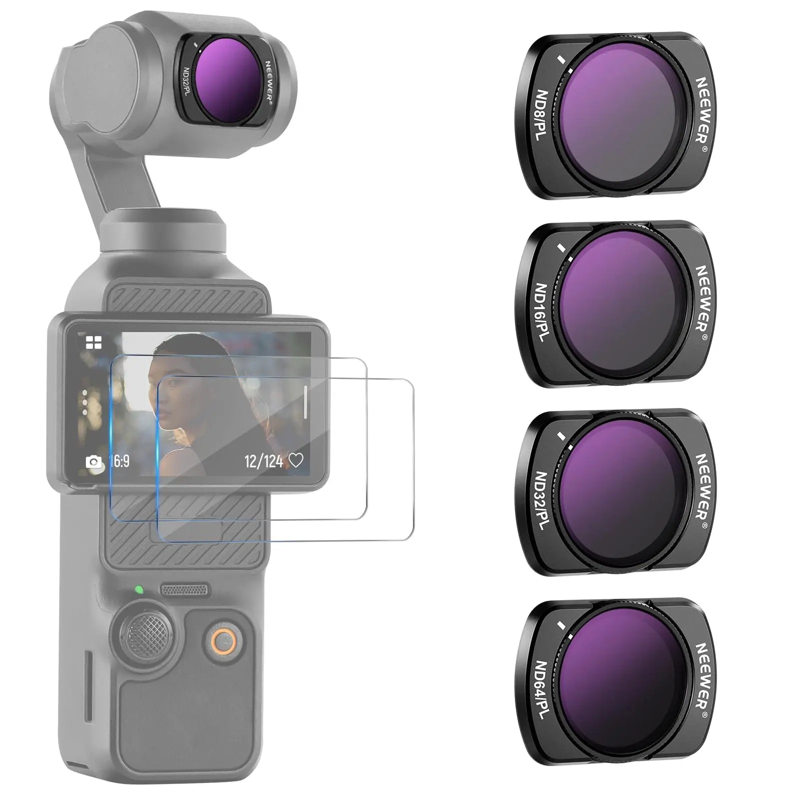 NEEWER ND Filter Set for DJI Osmo Pocket 3 ND8 ND16 ND32 ND64 ND128 ND256 ND1000 ND8/PL ND16/PL ND32/PL ND64/PL by MVEnergo