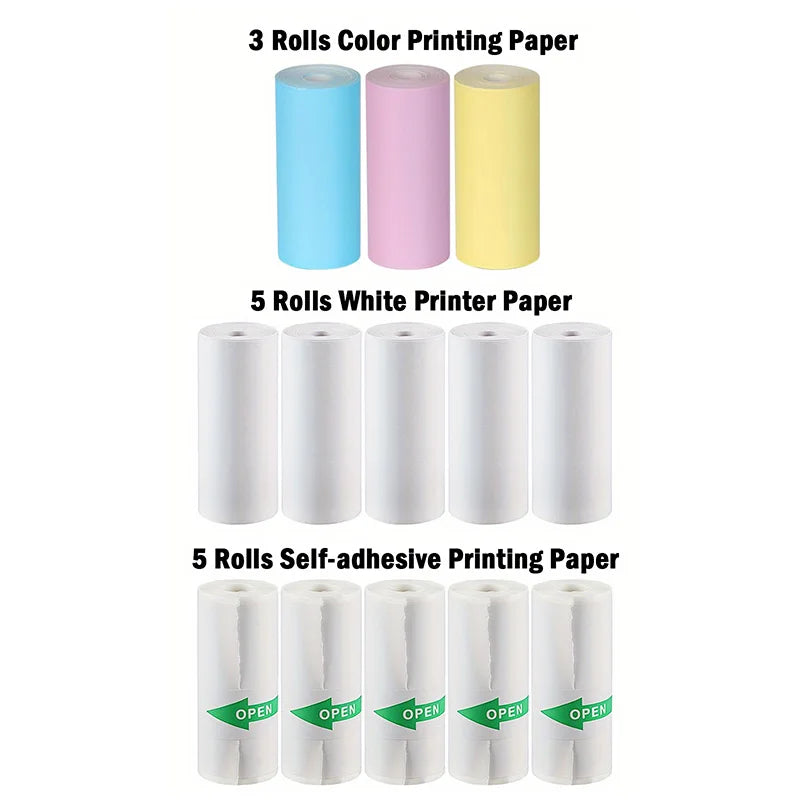 16Rolls Thermal Printer Papers 57x25mm Self-adhesive Thermal Papers HD Color Label Printers for Inkless Mini Portable Printer