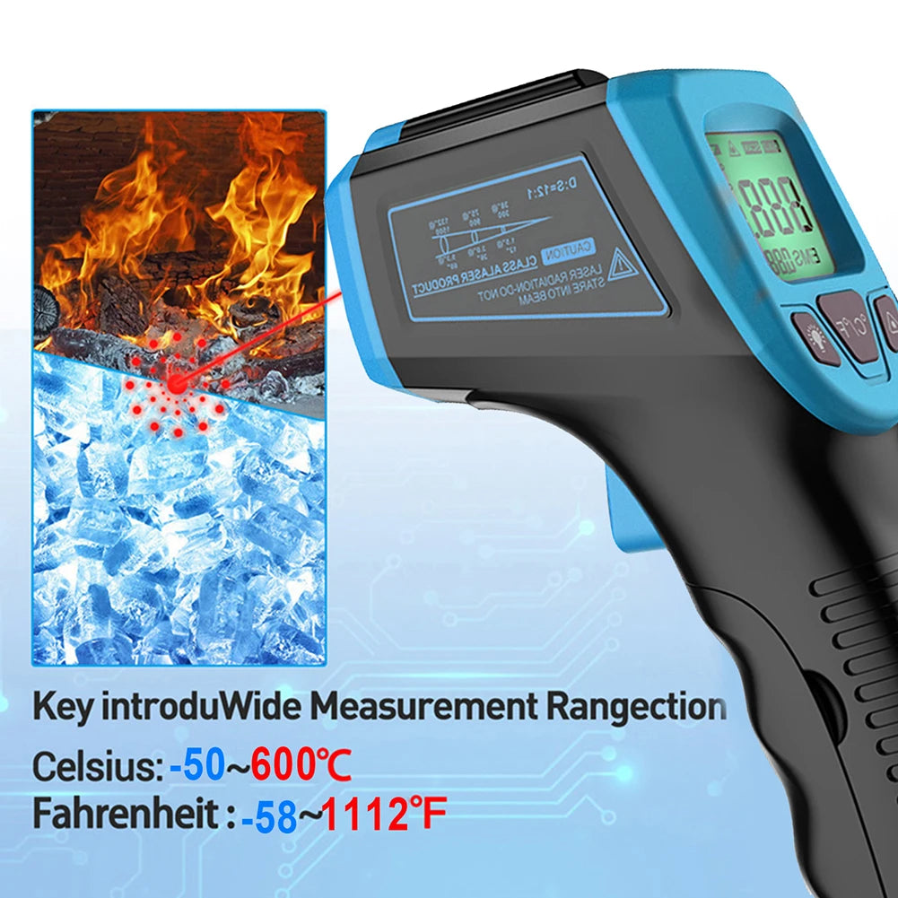 Digital Infrared Thermometer -50~600℃ / -58~1122℉ Contactless Temperature Tester IR Laser Pyrometer LCD Non-Contact Pyrometer by MVEnergo