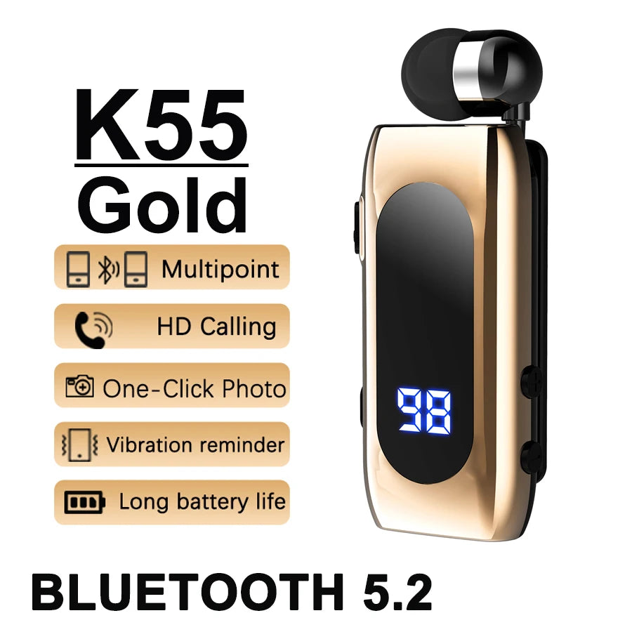 K75 Lavalier Business Headset Bluetooth 5.4 Bass Earphone HD Call Vibration Reminder+Voice Number Reporting Wireless Headphone by MVEnergo