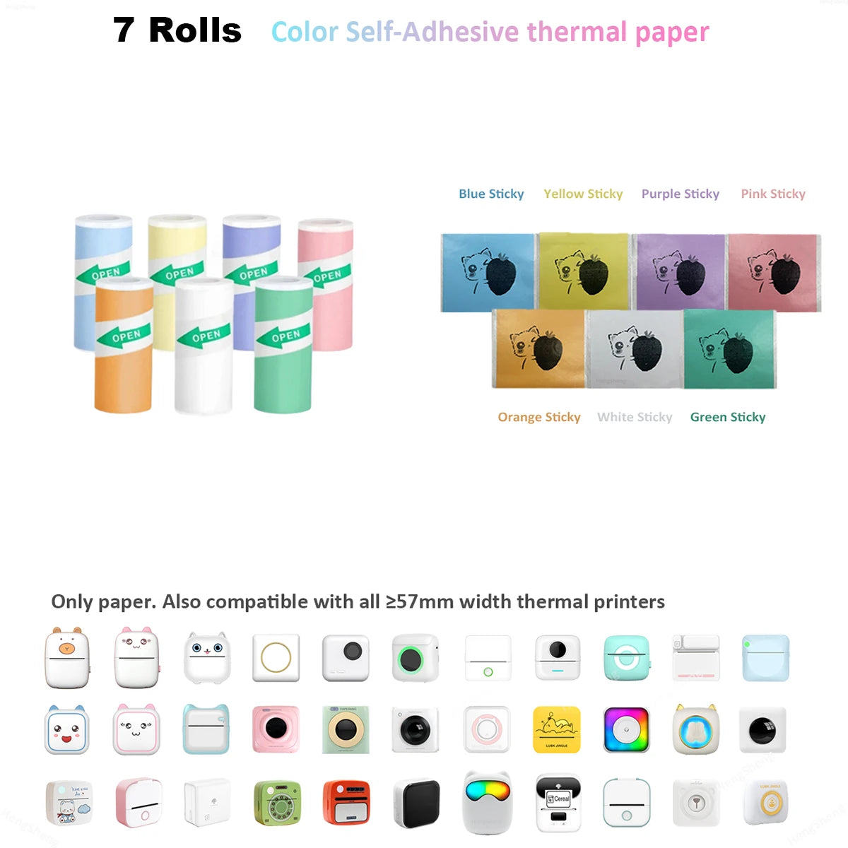 16Rolls Thermal Printer Papers 57x25mm Self-adhesive Thermal Papers HD Color Label Printers for Inkless Mini Portable Printer