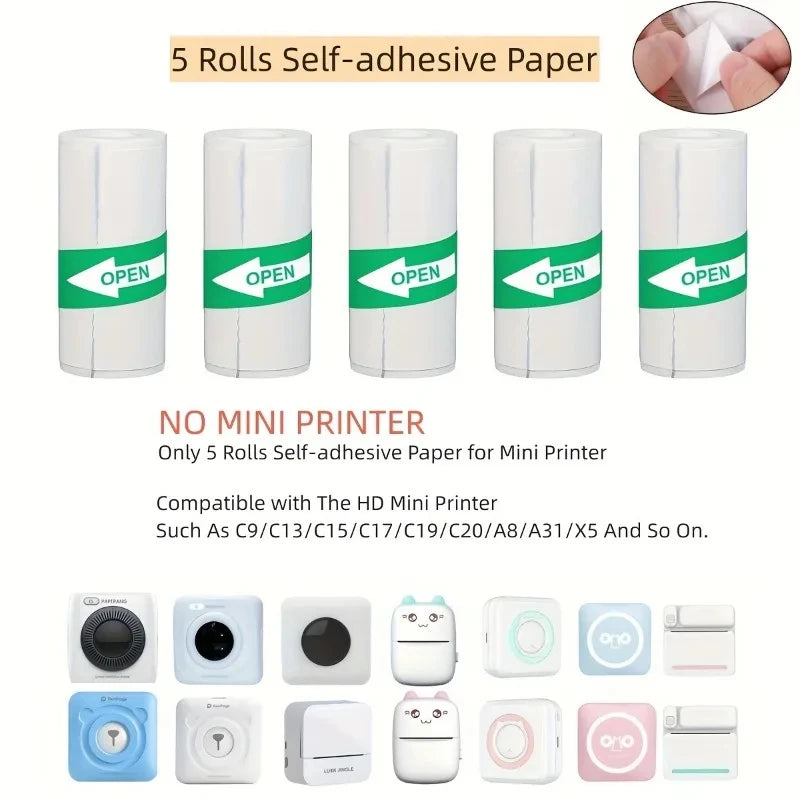 16Rolls Thermal Printer Papers 57x25mm Self-adhesive Thermal Papers HD Color Label Printers for Inkless Mini Portable Printer