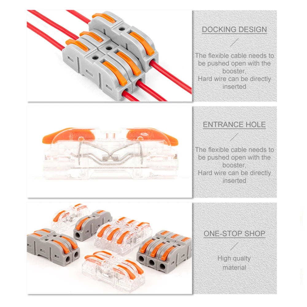Lever Wiring Connector Fast Compact Splicing Electrical Connector Butt Terminal 1 to 1 Inline Wire Connector Connect 28-12 AWG