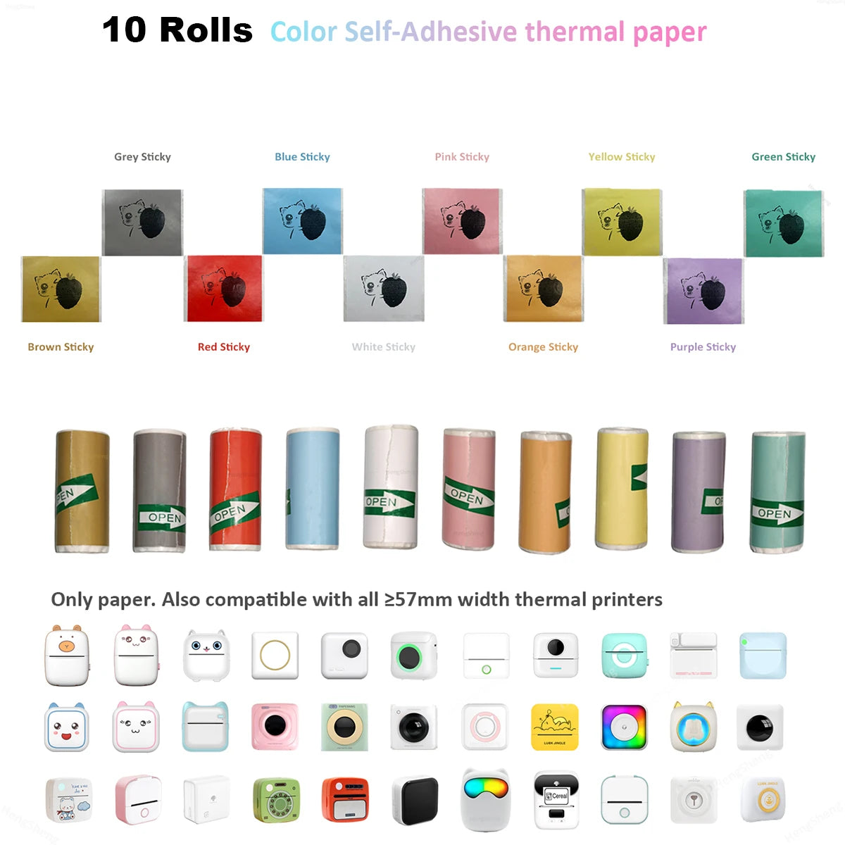 16Rolls Thermal Printer Papers 57x25mm Self-adhesive Thermal Papers HD Color Label Printers for Inkless Mini Portable Printer