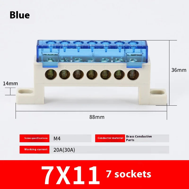 Zero wire terminal 3/4/5/6/7/10-Hole Distribution Box Terminal Block dustproof Ground Copper Bar Bridge type Busbar With cover