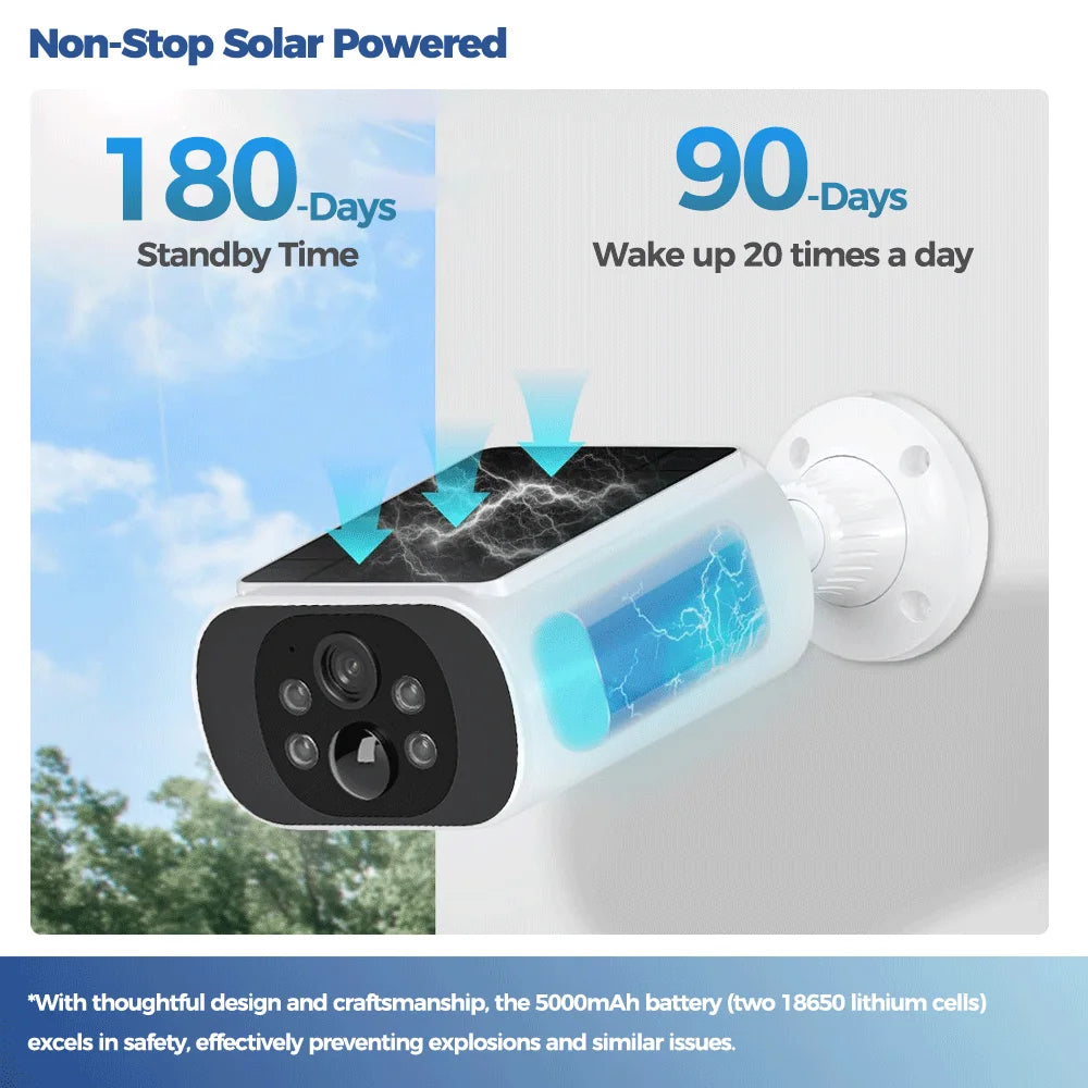 ALEVIO 2.5K Solar Camera Wireless Outdoor WIFI Cam Ultra Standby Time PIR Smart Light Color Night Vision AI Detect Battery Cam by MVEnergo