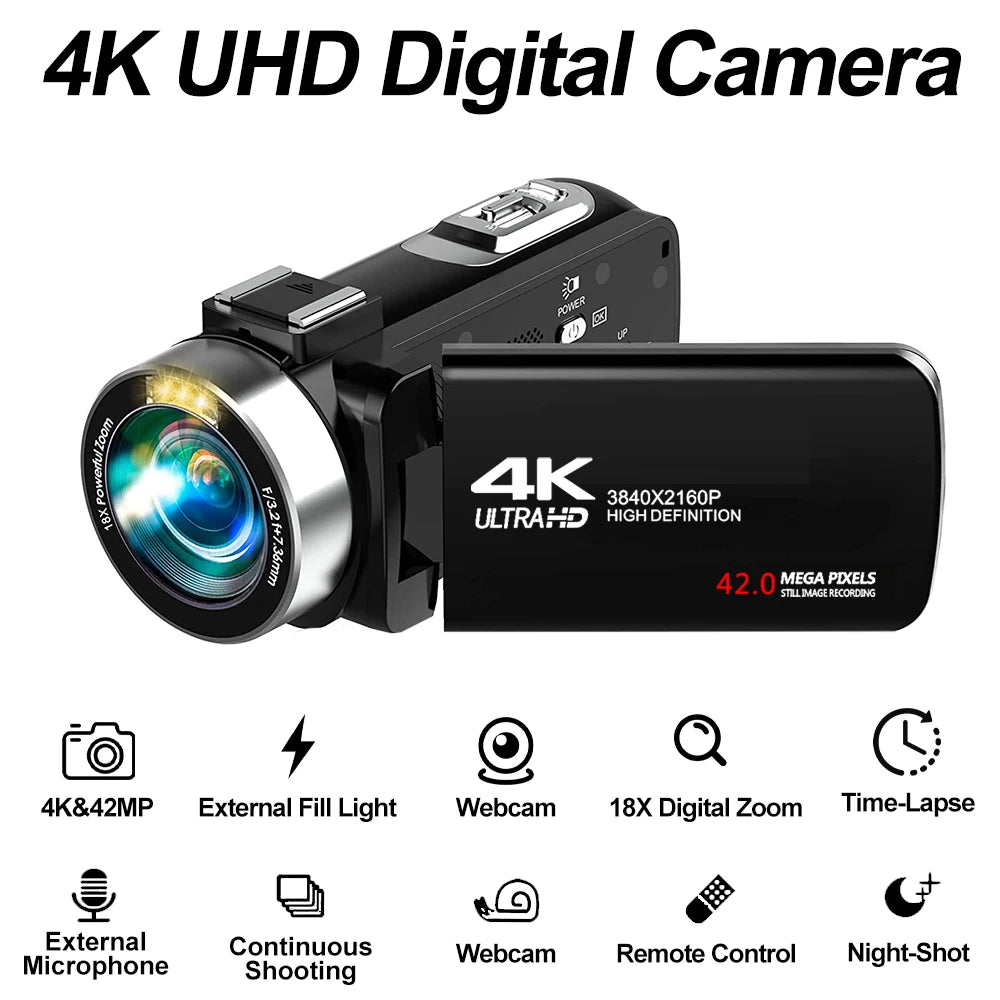 4K Portable Digital photography Camera 2 in1 Photo Video Record DV Travel Video Camera 18X Zoom 3'' Rotatable Screen With Flash by MVEnergo