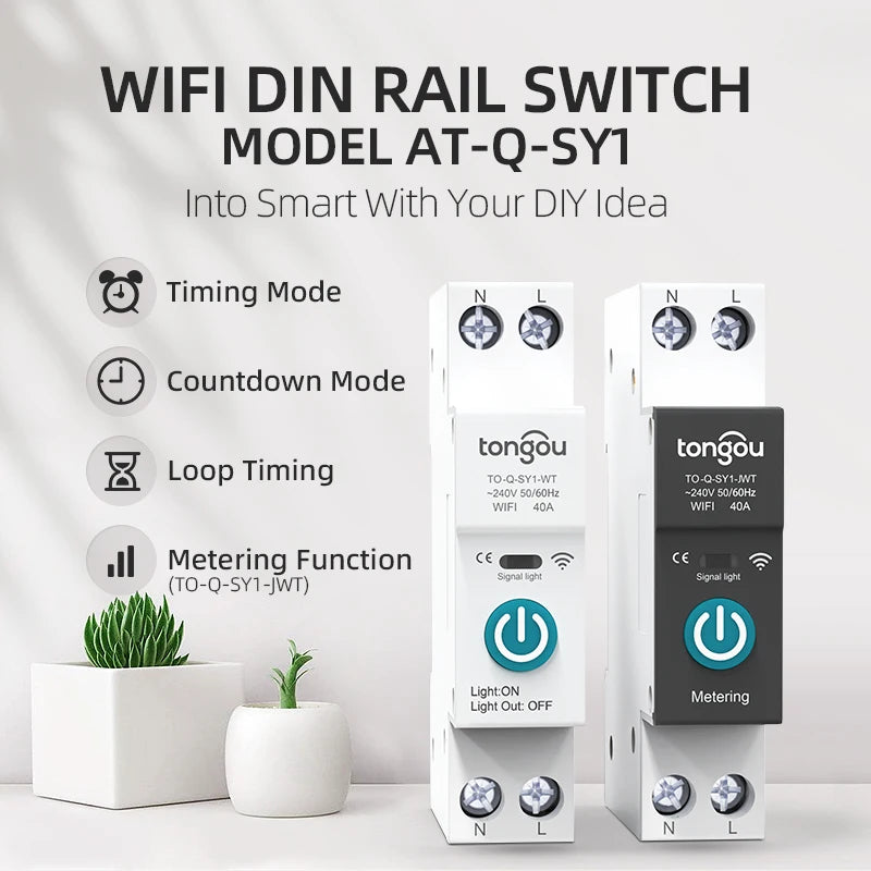Tuya Wifi Smart Circuit Breaker Switch With Metering 63A1P Din Rail remote control Smart Home Smart Life App Timer Module TONGOU