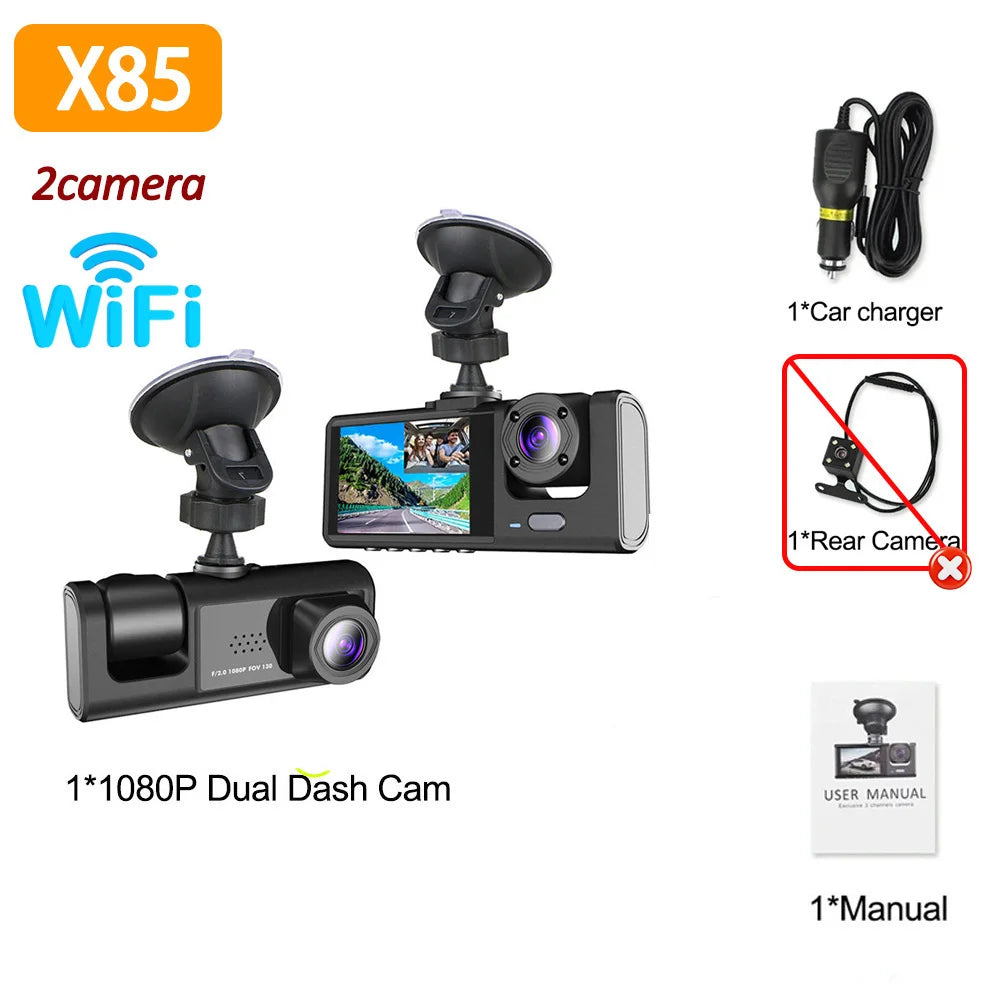 WIFI APP Control Car Dvr 2/3 Channel 1080P Dash Cam for Cars Front optional Rear View Recorder Video Car Camera Car Assecories by MVEnergo