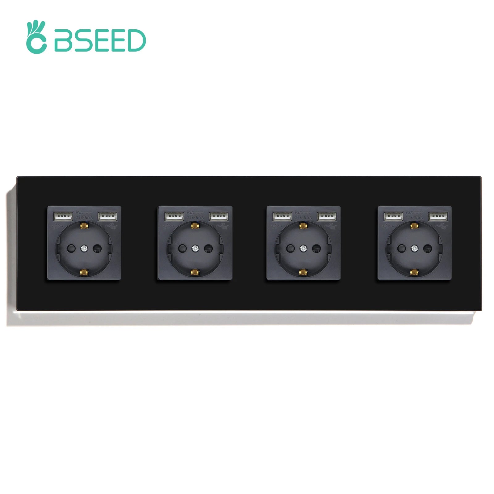 BSEED Single EU Glass Socket With USB Wall Sockets Double Electric Sockets Triple Power Outlets USB Type-C Ports Black 16A by MVEnergo