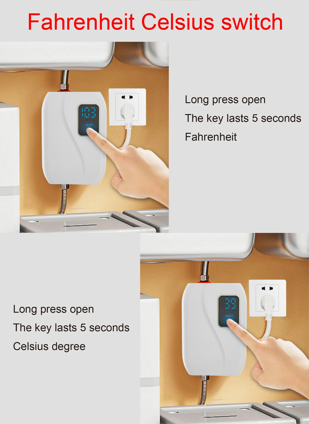 Instant Electric Water Heater 3500W Household Mini Tankless Water Heater with LCD Display for Shower Bathroom Kitchen Use by MVEnergo