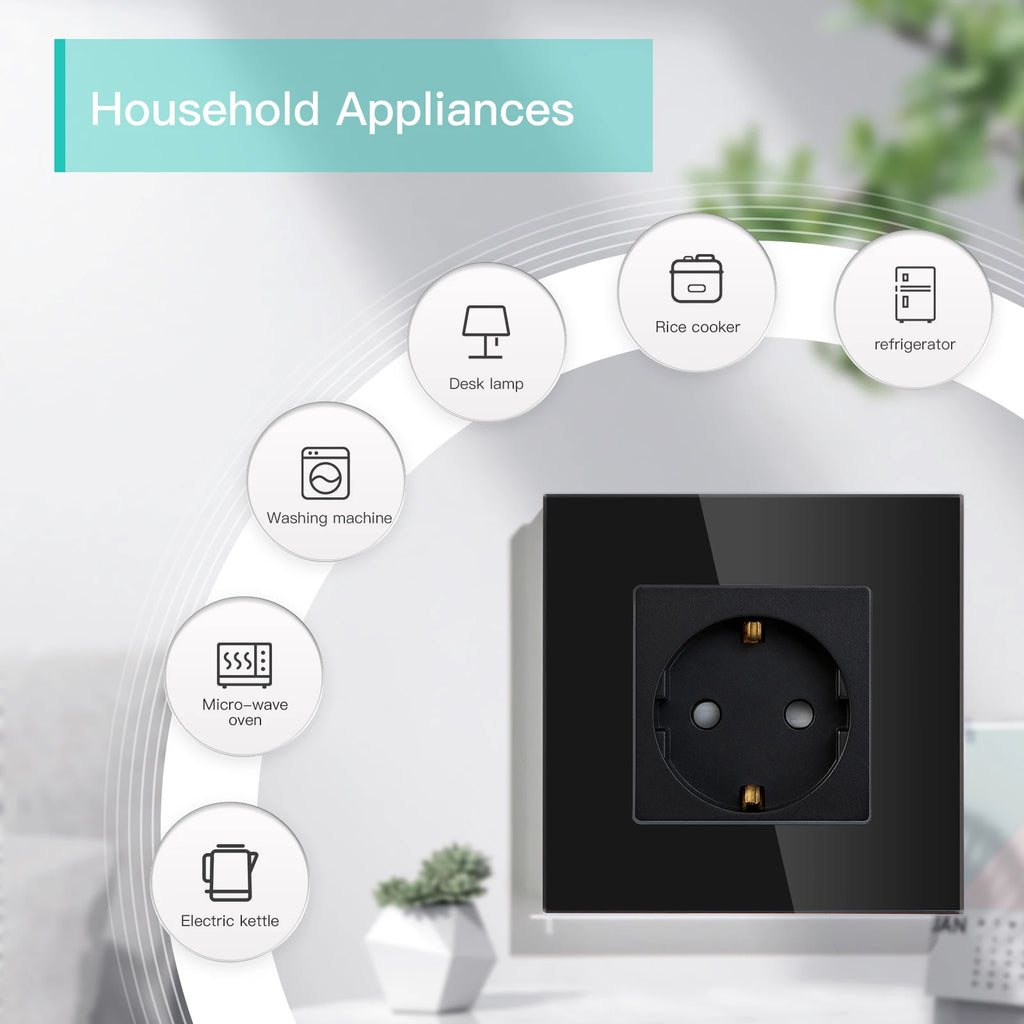 BSEED Single EU Glass Socket With USB Wall Sockets Double Electric Sockets Triple Power Outlets USB Type-C Ports Black 16A by MVEnergo