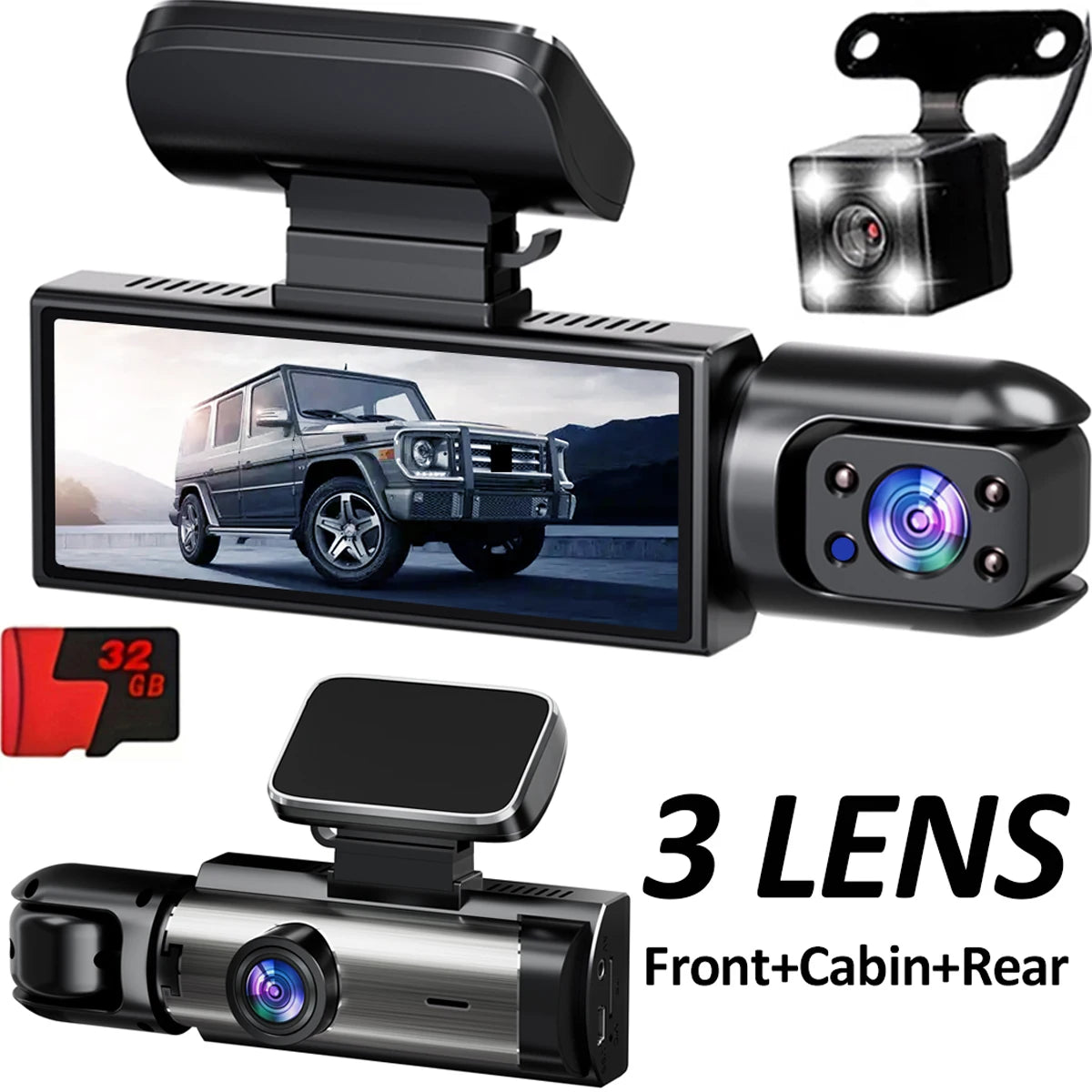 Dash Cam Car DVR 1080P Dashcam for car surveillance camera Automobiles 3 Lens Front Rear Interior Vehicle Video Drive Recorder by MVEnergo