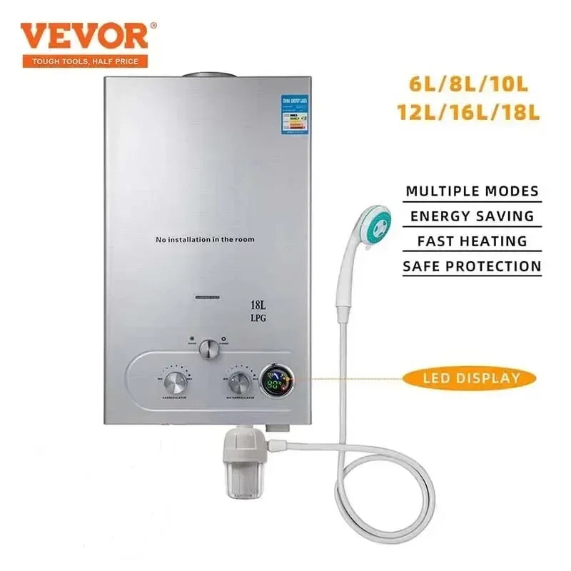 VEVOR 6L-18L Propane Gas Tankless Water Heater, Bathroom heating instant,Outdoors Water Heater Boiler Car Camping by MVEnergo