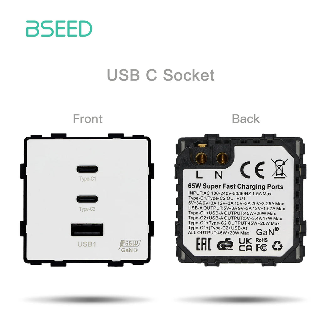 BSEED Glass Frames TV/ST/USB Socket Type-C EU Socket CAT5 RJ45 HDMI Socket Function Parts 1/2Way Mechanical Button Switches Part by MVEnergo