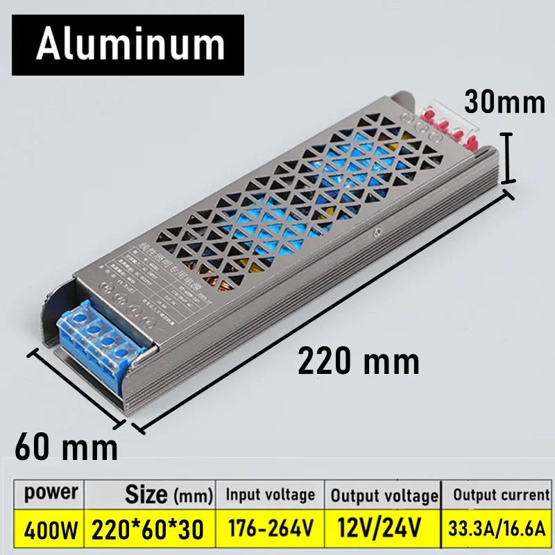12V 24V LED Power Supply AC To DC Transformer 60W 100W 200W 300W 400W Super Thin Converter for LED Strip Light Bulb LED Driver