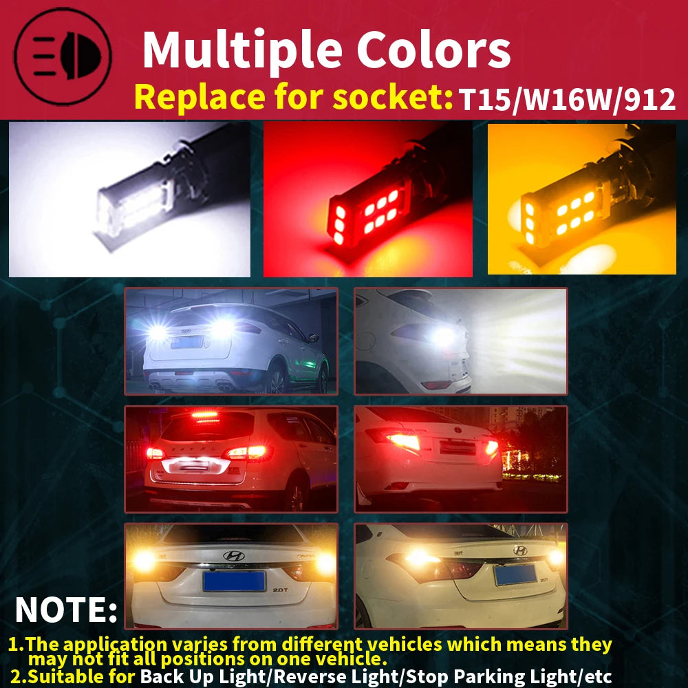 2x T15 W16W LED Super Bright 15SMD 2835 921 912 LED Canbus No ERROR Car Backup Stop Reserve Lights Bulb Brake Lamp red White by MVEnergo