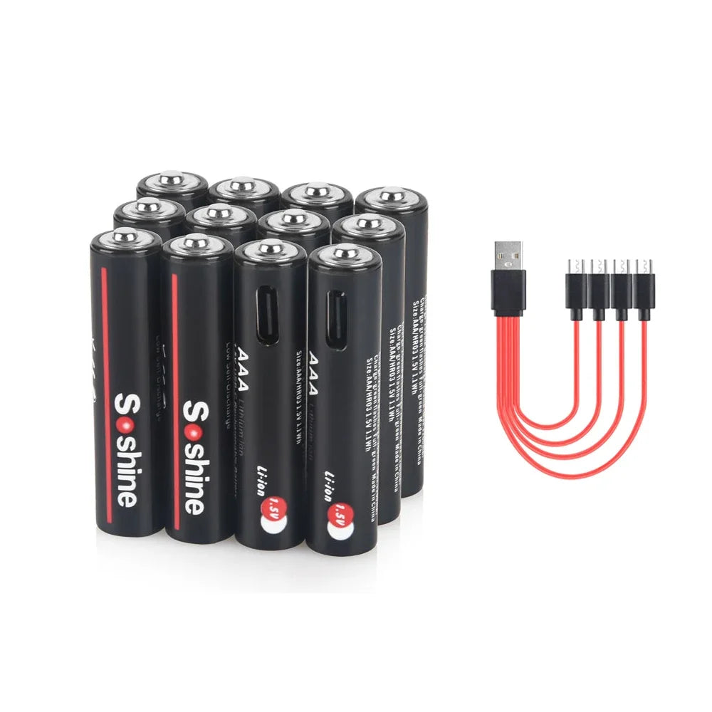 Soshine Aaa 1.5V 1100mWh Lithium Batteries USB Li-ion AAA Rechargeable Battery with 4-in-1 USB Cable for Flashlight Camera Toys by MVEnergo