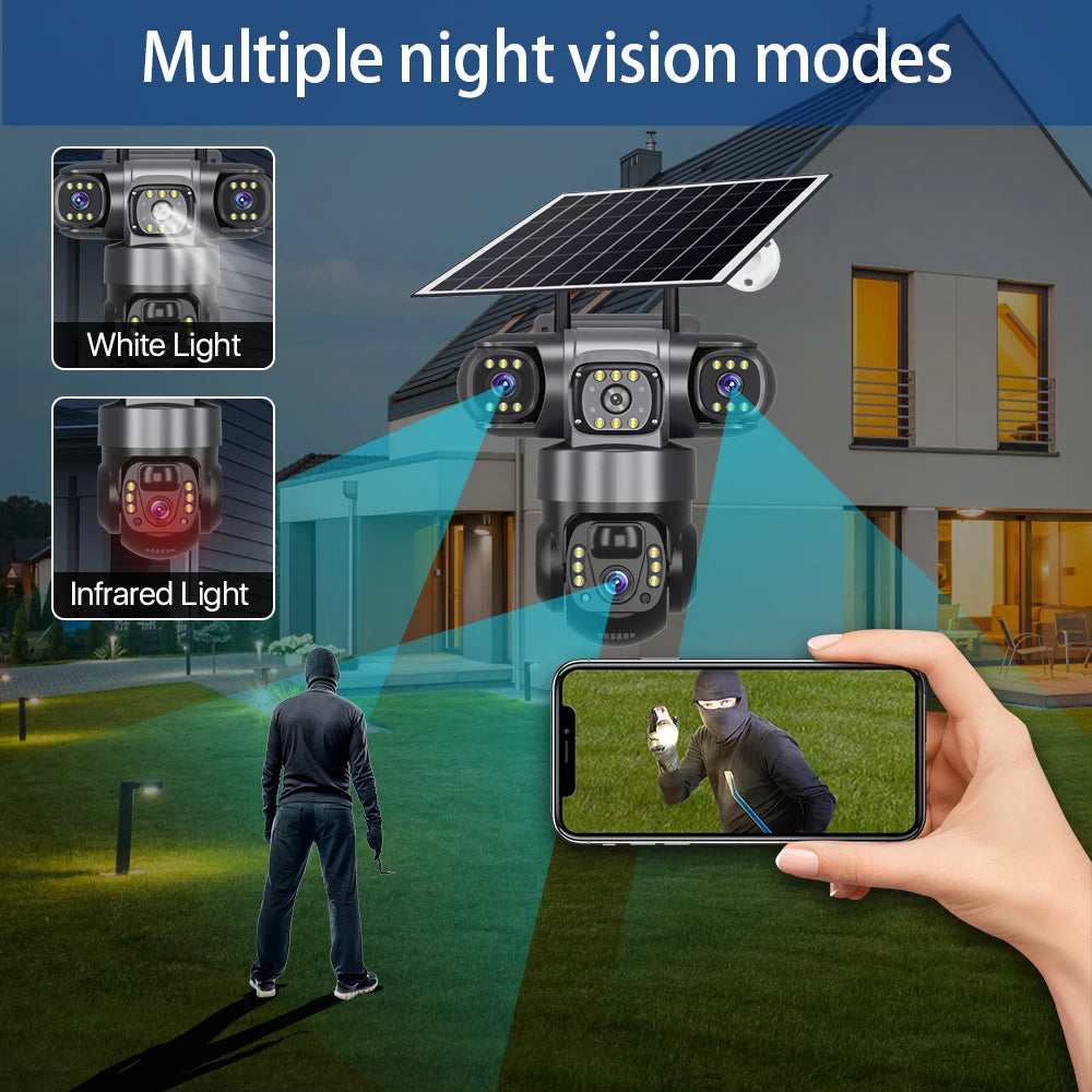 V380PRO 3 Lens WiFi Solar Camera HD 15MP 360 Outdoor Waterproof CCTV Night Vision Two-Way Audio Camera Mobile Tracking IP Camera by MVEnergo