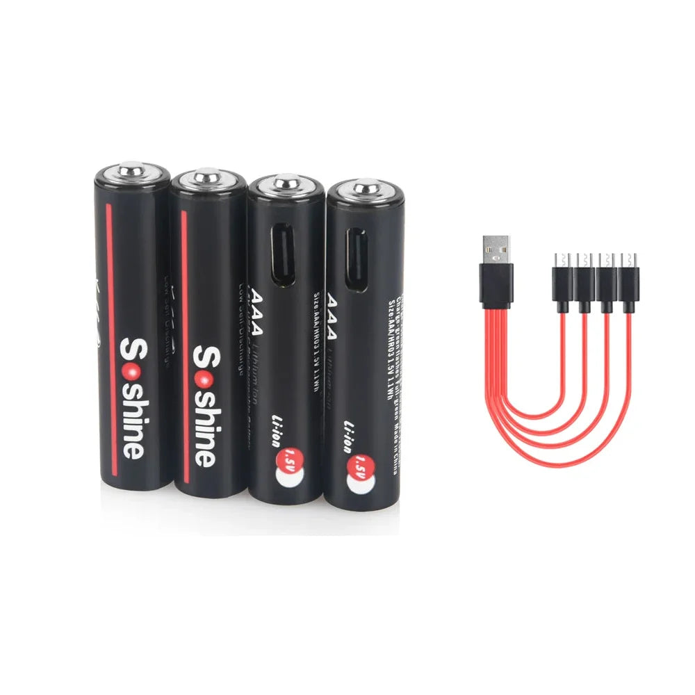 Soshine Aaa 1.5V 1100mWh Lithium Batteries USB Li-ion AAA Rechargeable Battery with 4-in-1 USB Cable for Flashlight Camera Toys by MVEnergo