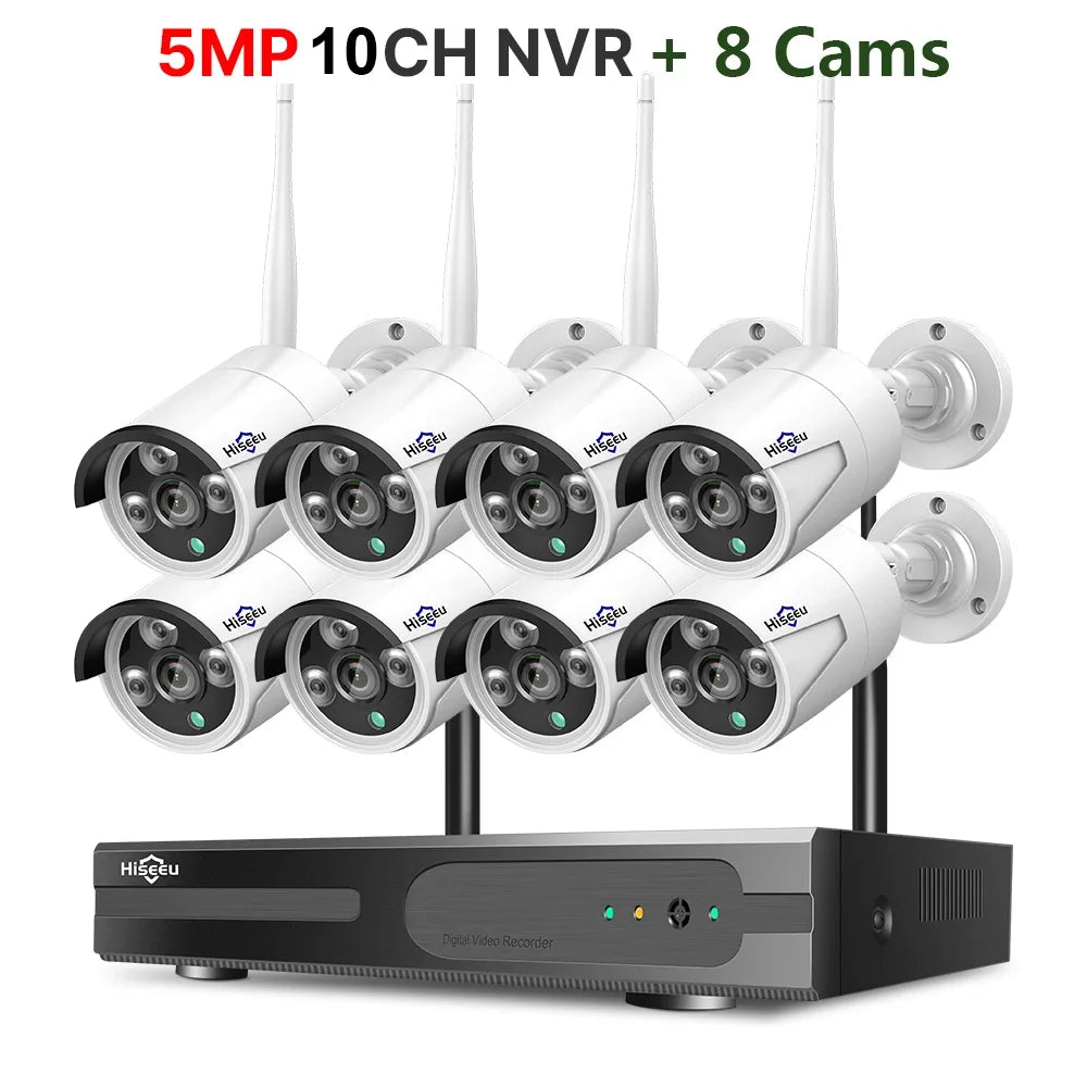 Hiseeu 3/5MP WiFi CCTV Camera Security System IR Night Vision Bullet Camera Set 10CH NVR Wireless CCTV Surveillance System by MVEnergo
