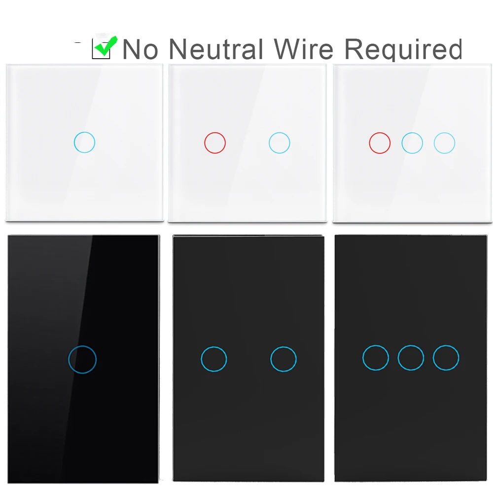 AC100-240 Touch Switch Power Led Panel Wall Light Switches Tempered Black White Crystal Glass 1/2/3 Gang Interruttore Switch by MVEnergo