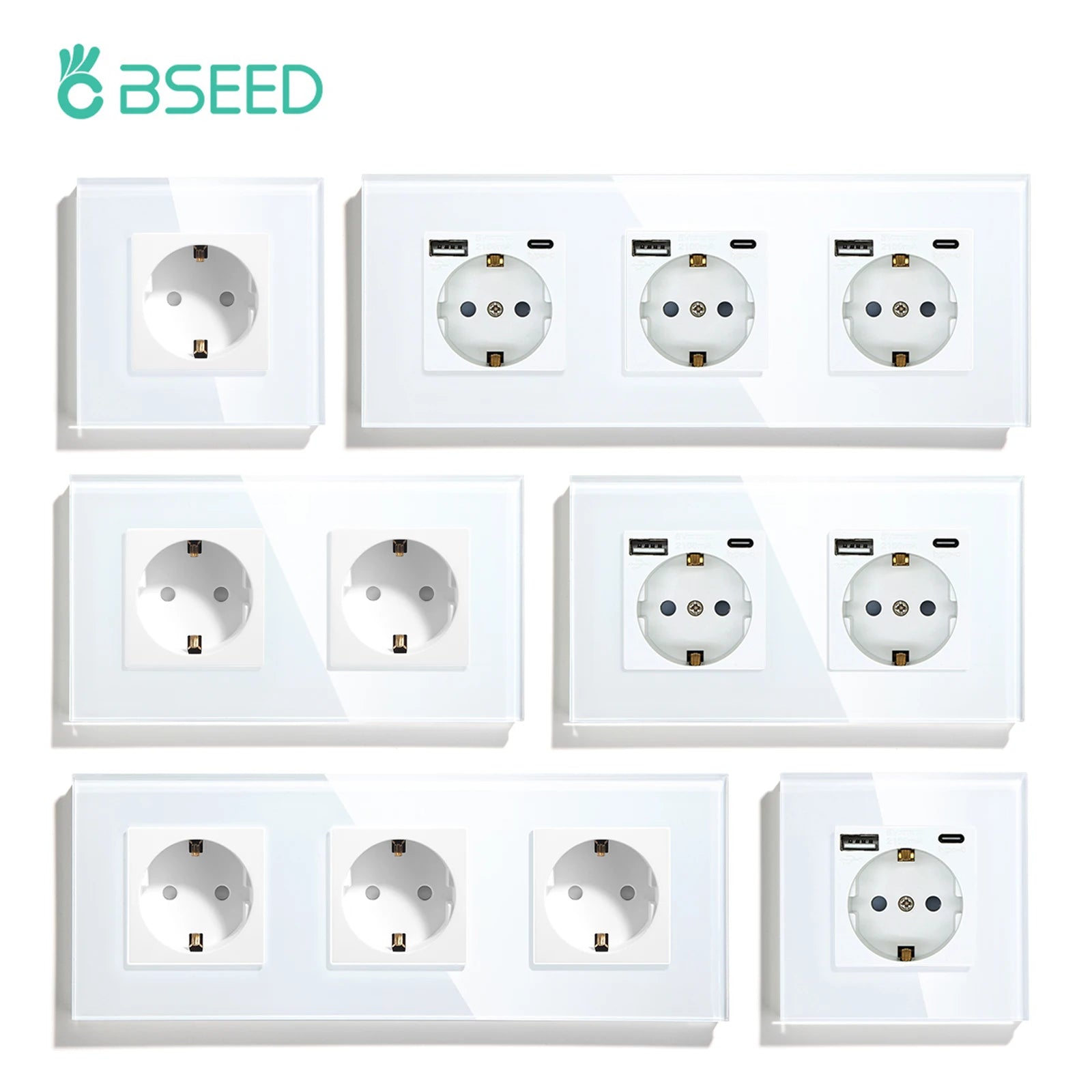 Bseed EU Russia Socket 16A Electric Wall Socket Tempered Glass Crystal Panel 2 Colors Electrical Outlet Home Improvement by MVEnergo