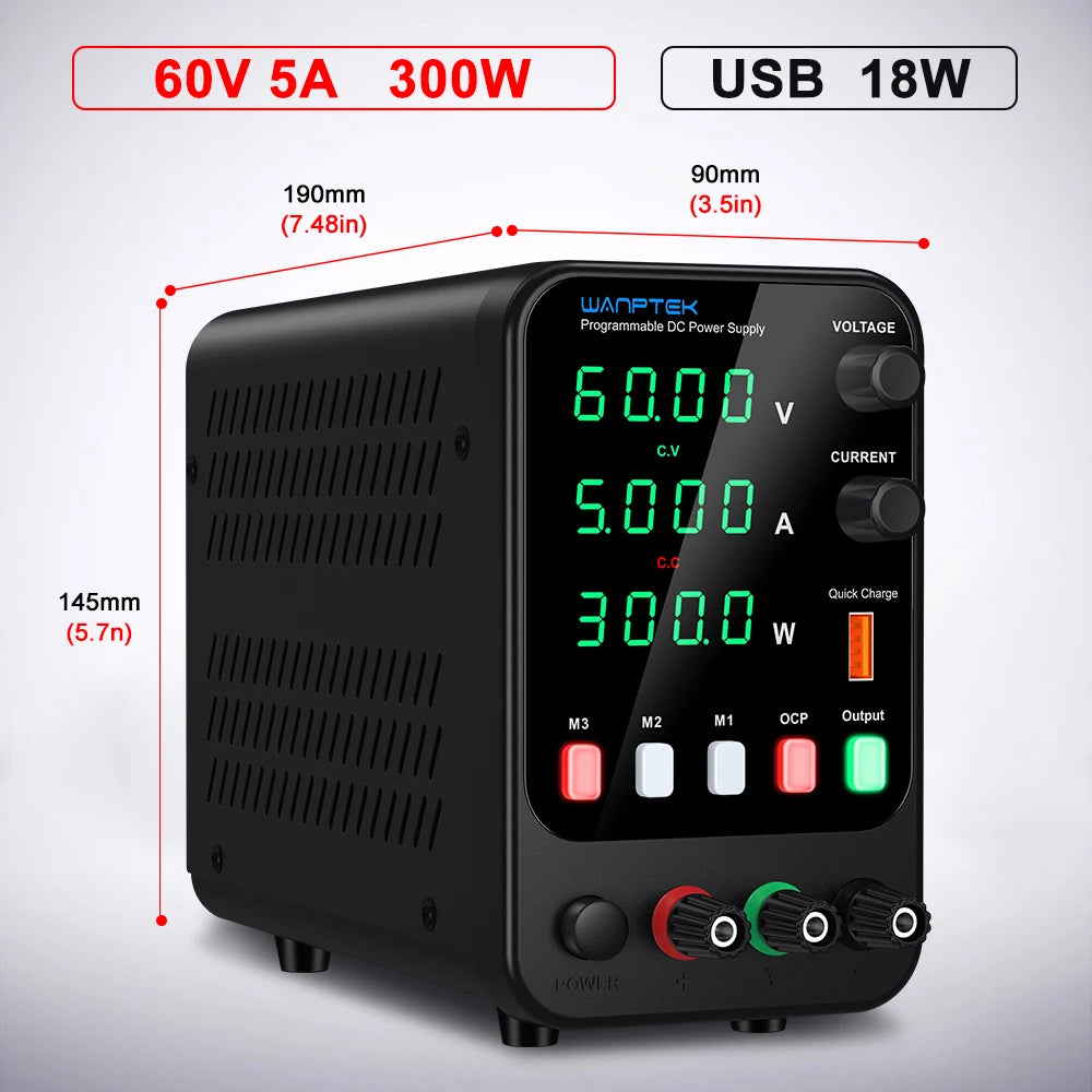 Wanptek Laboratory Power Supply 30V 5A 30V 10A 60V 5A 120V 3A Adjustable with USB fast Charging Regulator DC Power Supply by MVEnergo