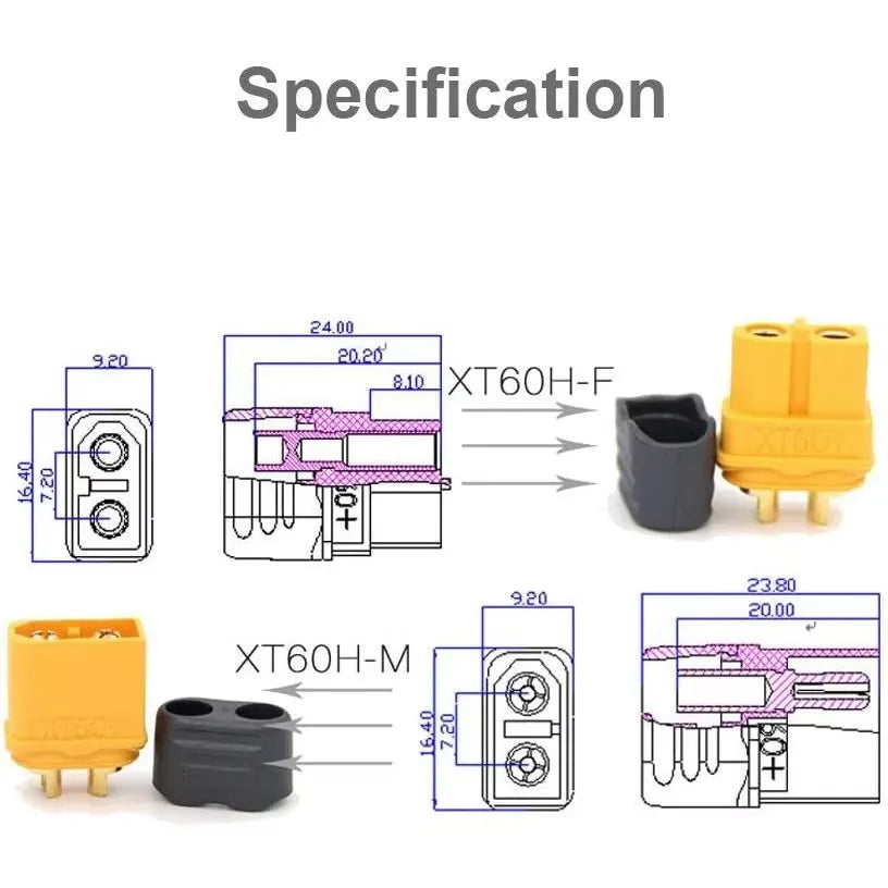 10 Pairs XT60H (XT60 Upgrade) Connectors XT60H Male Female Bullet Connectors Plugs with Sheath for Lithium Battery RC Planes Car