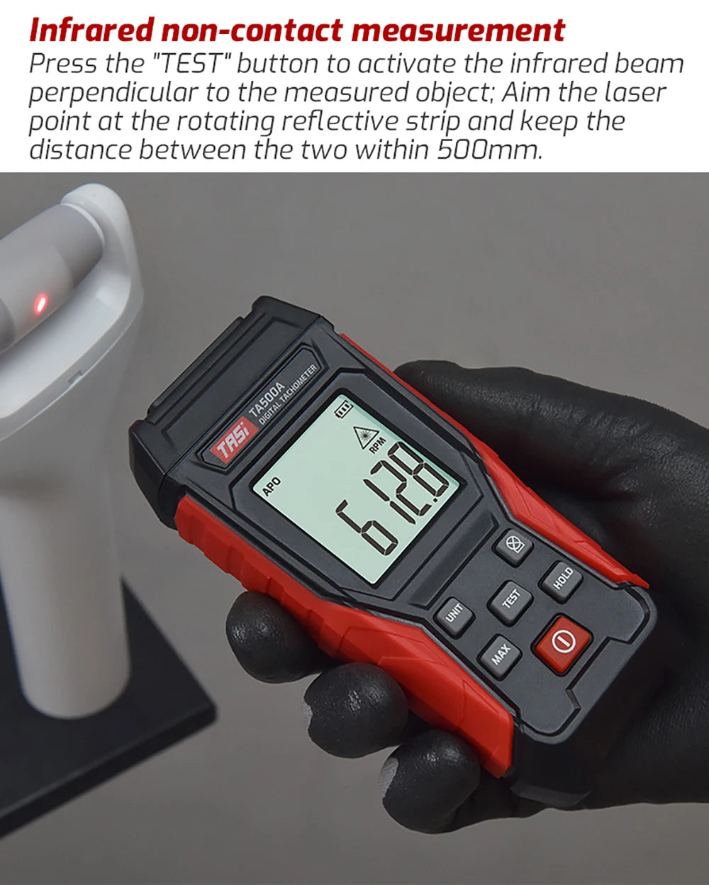 TASI TA500A/B/C Tachometer Contact&Non-contact Digital Tachometer Laser Photo Tachometer High Accuracy Max 100000 RPM Tachometer