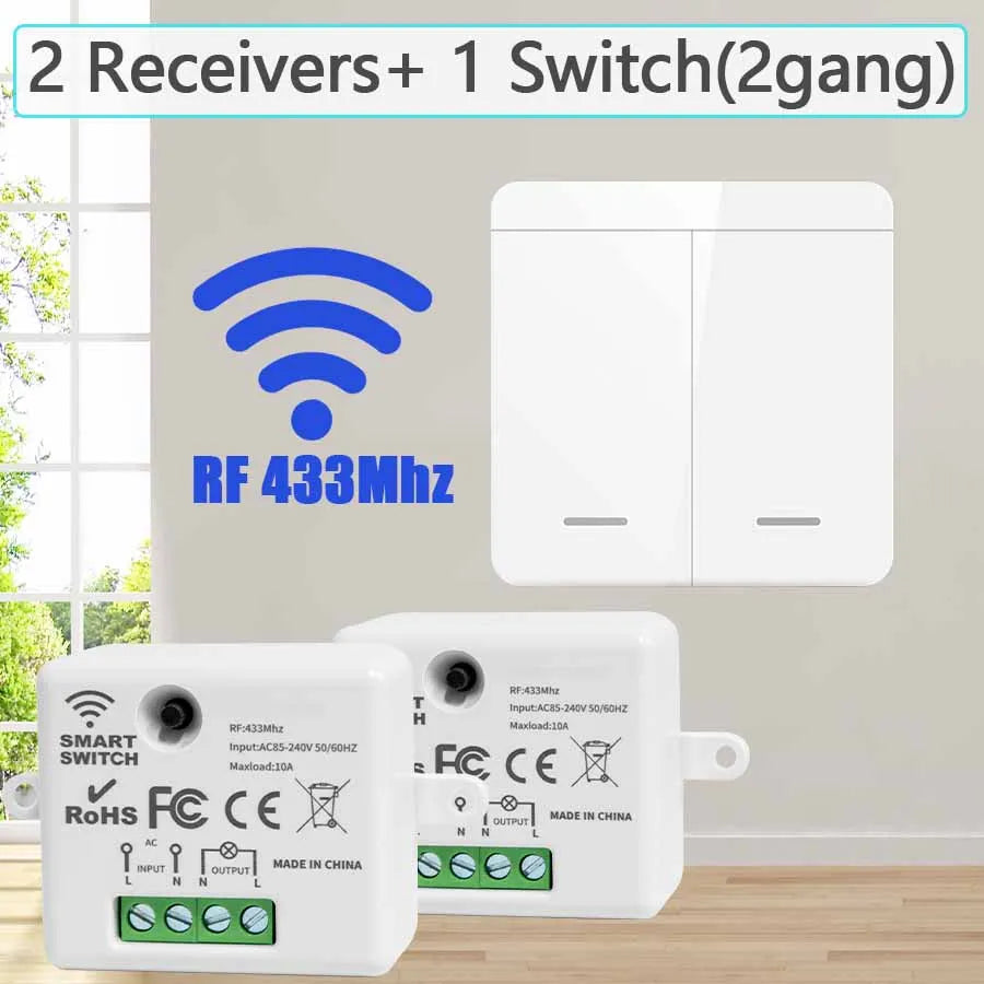 Wireless Light Wall Switch Relay Receiver RF 433Mhz 1/2/3Gang Panel Switch Remote Control Interruptor for LED Lamp 10A 110V 220V by MVEnergo
