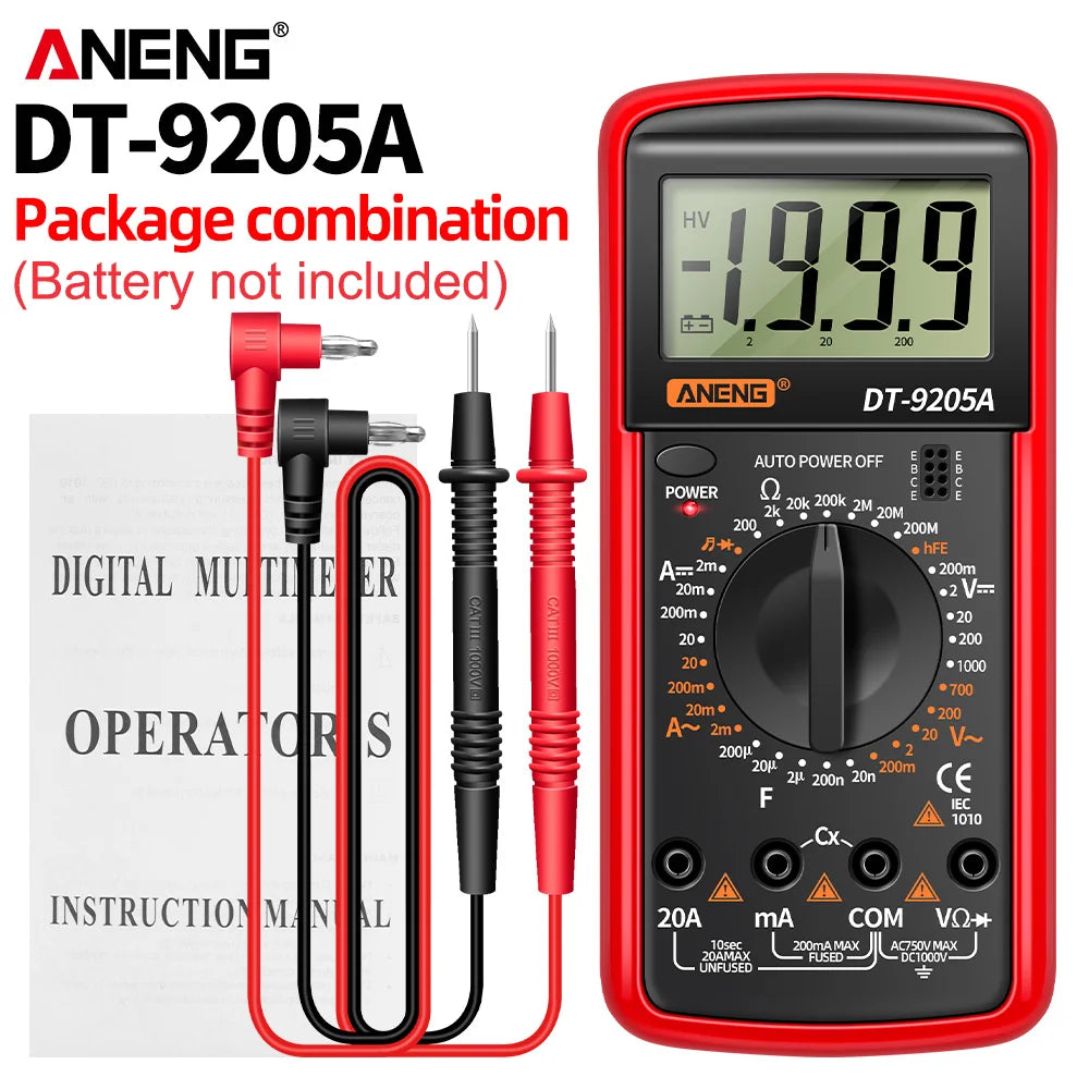 ANENG DT9205A Digital Profesional Multimeter AC/DC Voltage Current Test Capacitance NCV Resistance Ohm Electrical Test Meter Too by MVEnergo