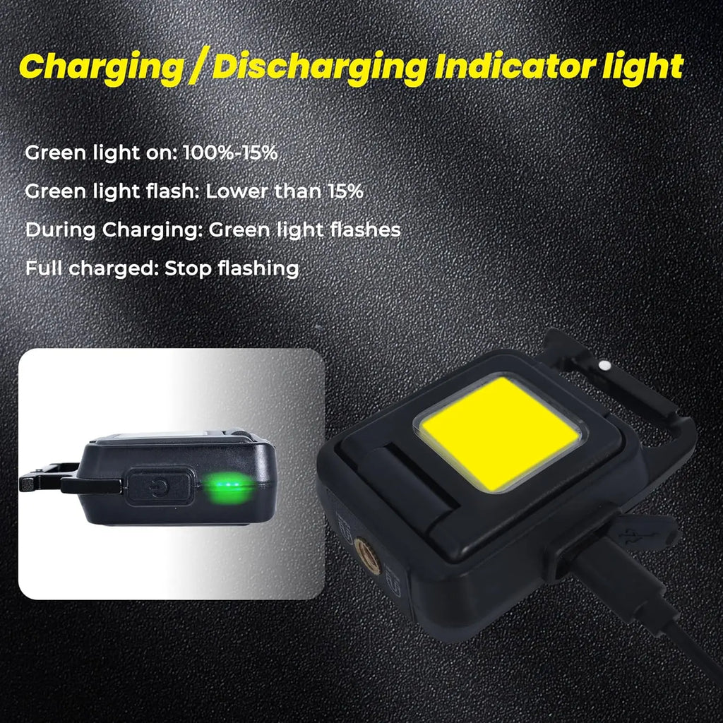 Mini Flashlight Keychain Light COB Work Light USB Rechargeable Lamp with 90° Foldable Side Lights Super Bright Portable Lanterns by MVEnergo