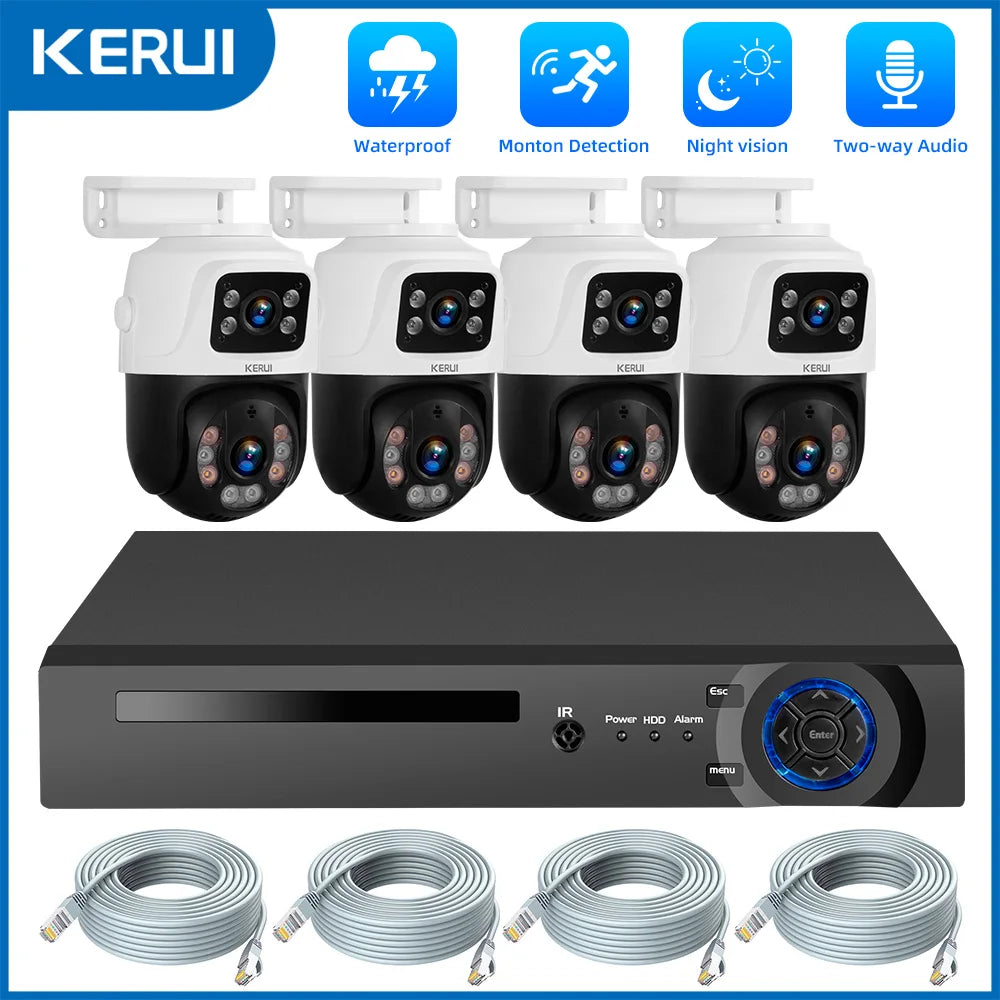 KERUI Waterproof 6MP HD POE Surveillance Camera System Dual Lens PTZ WIFI IP Home Security 4CH 8CH POE NVR Video H.265 CCTV Kit by MVEnergo