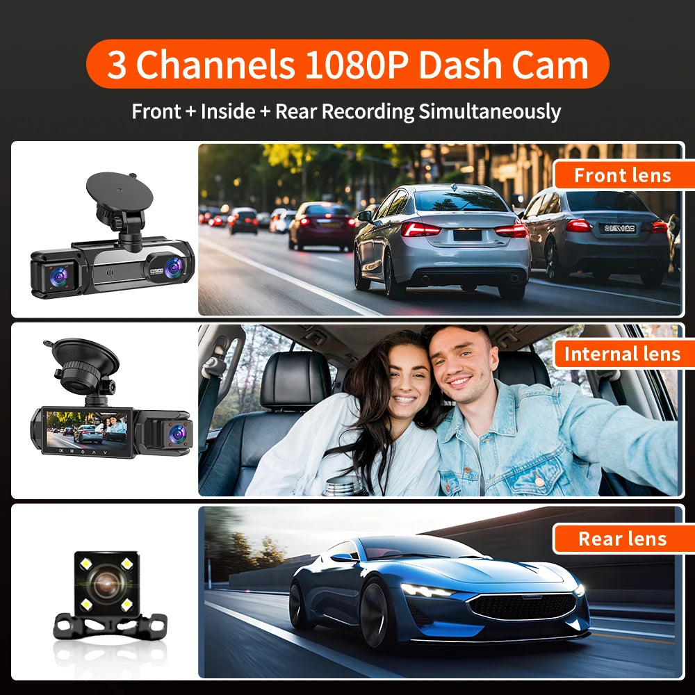 3 Cameraes Dash Cam 1080P Front and rear view camera Night Vision Parking Monit Car DVR 3way Car Video Recorder With Gift by MVEnergo