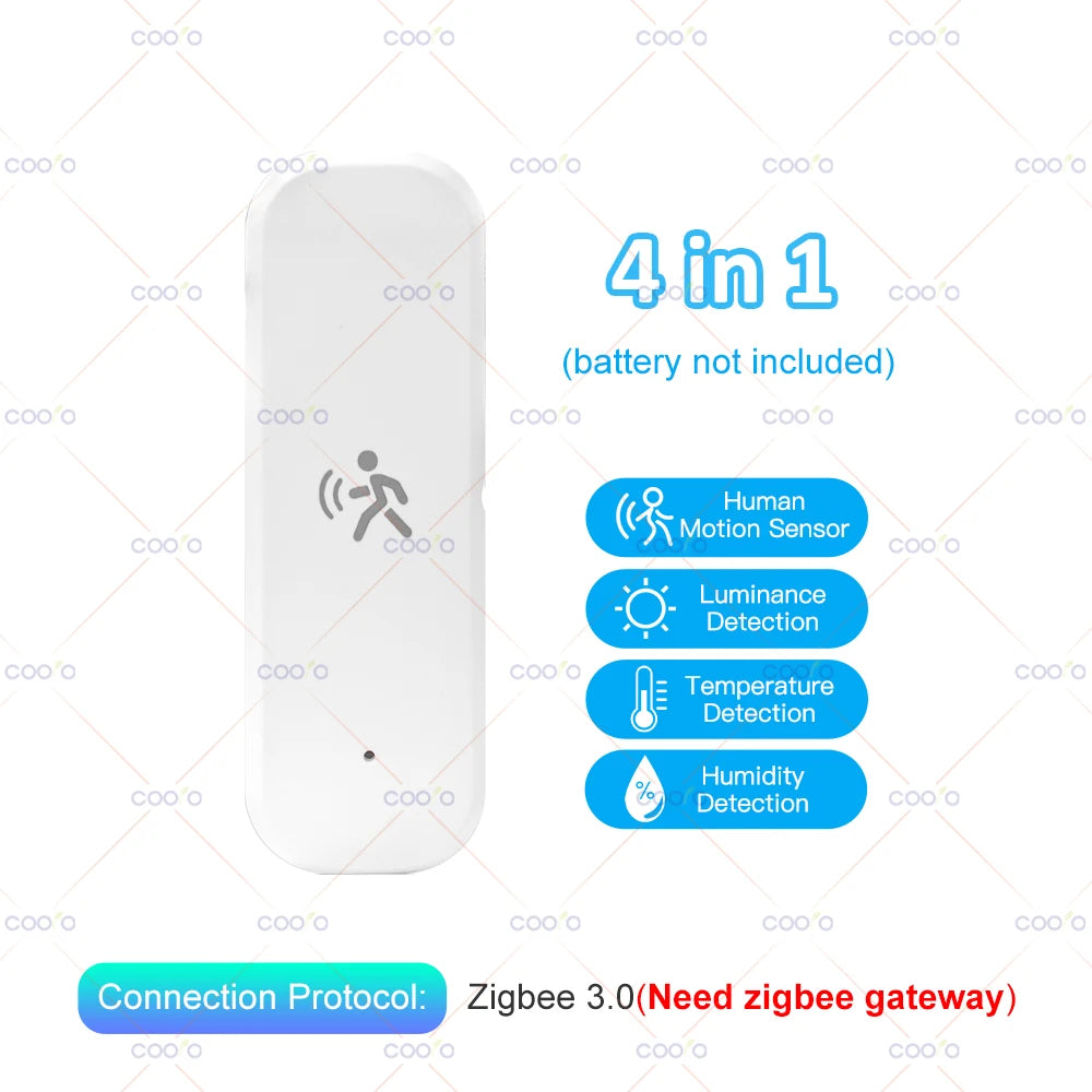 Tuya 10G 4 in 1 Human Motion Sensor Zigbee MmWave Radar Detector with Luminance Temperature Humidity Sensor Replace PIR Sensor by MVEnergo