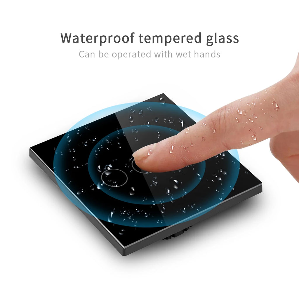 EU US Wall Touch Switch Crystal Tempered Glass Panel Light Switches 1/2/3 Gang 1 Way LED Indicator Sensor Electrical Button by MVEnergo