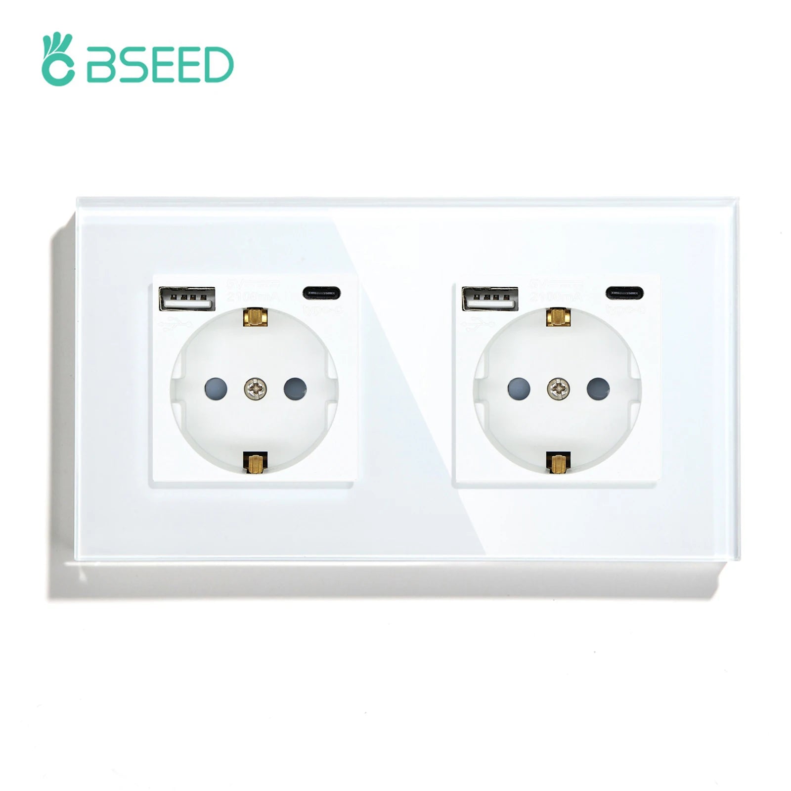 BSEED 1/2/3Gang Touch Light Switch 1Way Simple Sensor Switch Type-c USB Sockets EU Standard Glass Panel Blue Backlight 10A White by MVEnergo