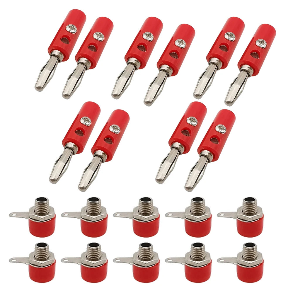 10Pairs 4mm Banana Male Plug + Female Socket Connector Screw Terminal Binding Post Audio Speaker Adapter Black Red