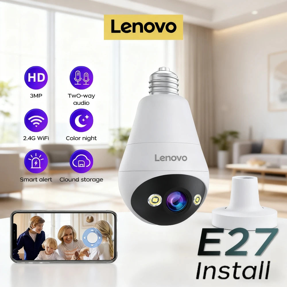Lenovo E27 Bulb Camera 1080P WiFi Surveillance Camera Color Night Vision Auto Tracking Room Baby Monitor Security Protection by MVEnergo