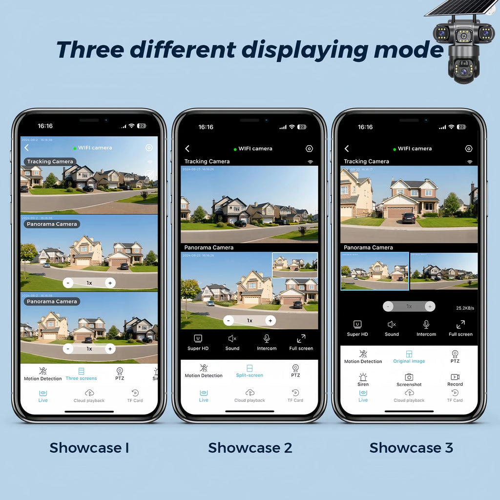 V380PRO 3 Lens WiFi Solar Camera HD 15MP 360 Outdoor Waterproof CCTV Night Vision Two-Way Audio Camera Mobile Tracking IP Camera by MVEnergo