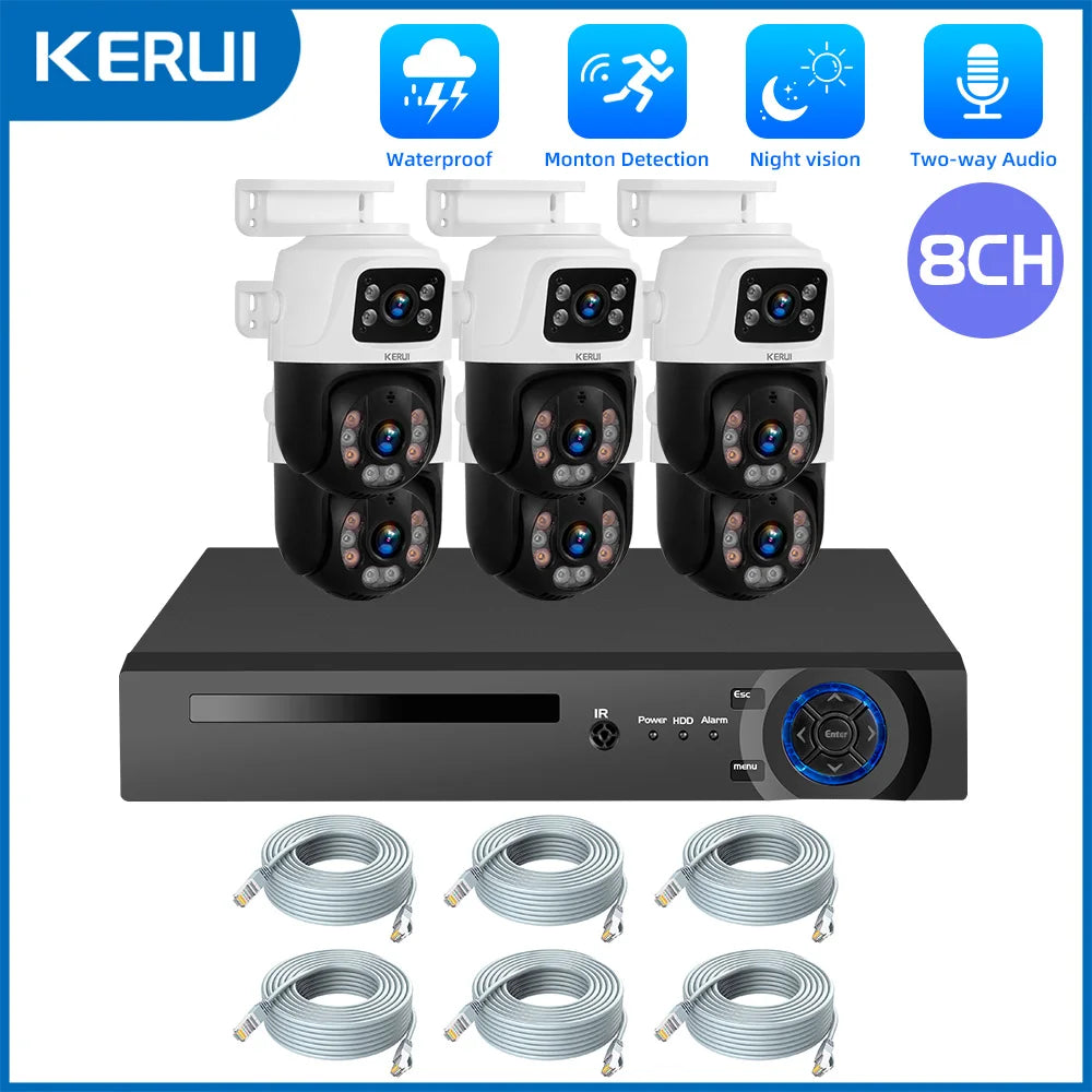 KERUI Waterproof 6MP HD POE Surveillance Camera System Dual Lens PTZ WIFI IP Home Security 4CH 8CH POE NVR Video H.265 CCTV Kit by MVEnergo